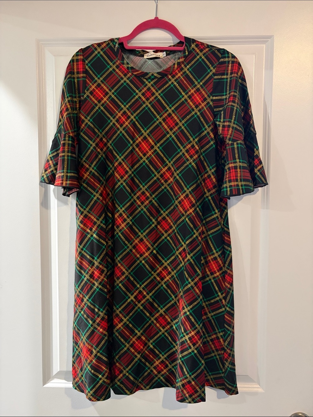 Plaid Midi Swing Dress in Red & Green